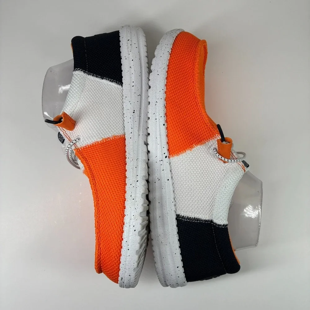 HEY DUDE Wally Tri Varsity Men's US 10 Orange White Mesh Casual Slip-On Shoes